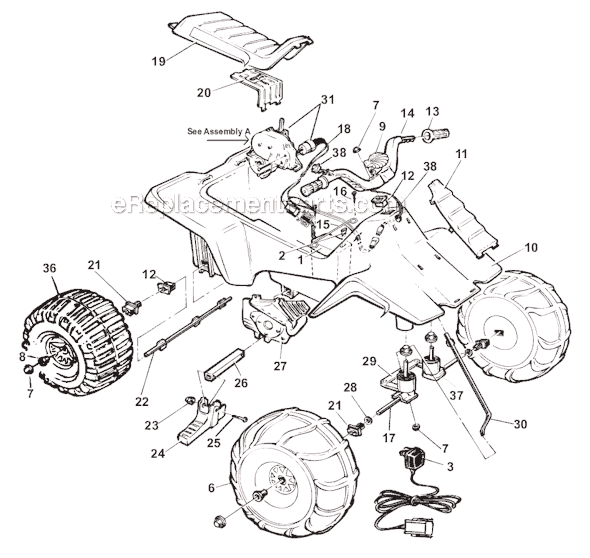 Page A Diagram and Parts List for 76104-9993  Power Wheels Ride-On Cars